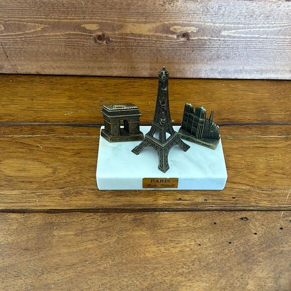 Brass Marble PARIS France Souvenir Eiffel Tower Notre Dame Arc - Picture 1 of 4